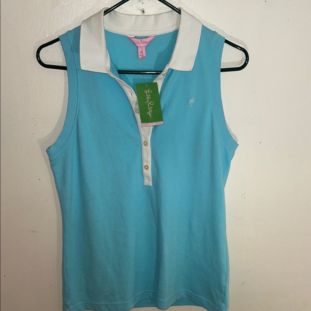 Lilly Pulitzer Aqua Sleeveless Top with White Collar